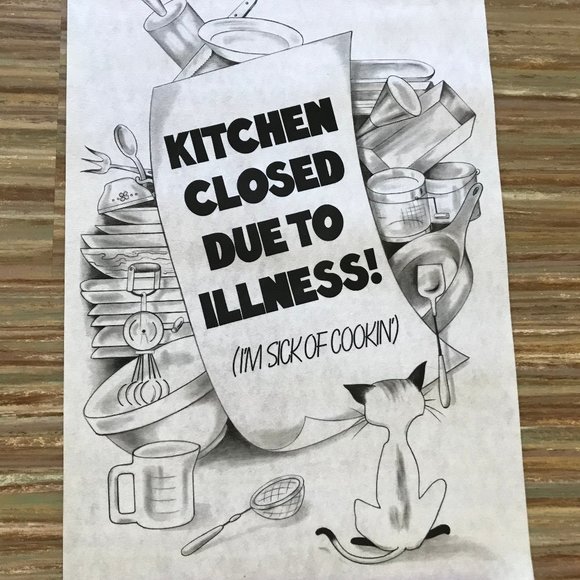 Kitchen Closed Sick of Cookin' Fabric Sign Wall Hanging Artex Tri-Chem Painting - Picture 2 of 3